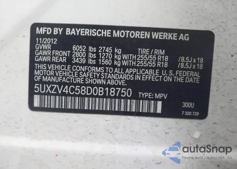 2013 BMW X5 xDrive35I/xDrive35I Premium/xDrive35I Sport Activity z USA, uszkodzony, nr VIN 5UXZV4C58D0B18750